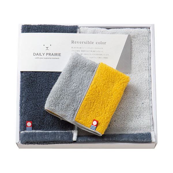 DAILY PRAIRIE リバーシブル ハーフバスタオル&タオルハンカチ ハーフバスタオル34×120cm、タオルハンカチ23×23cm C6067549