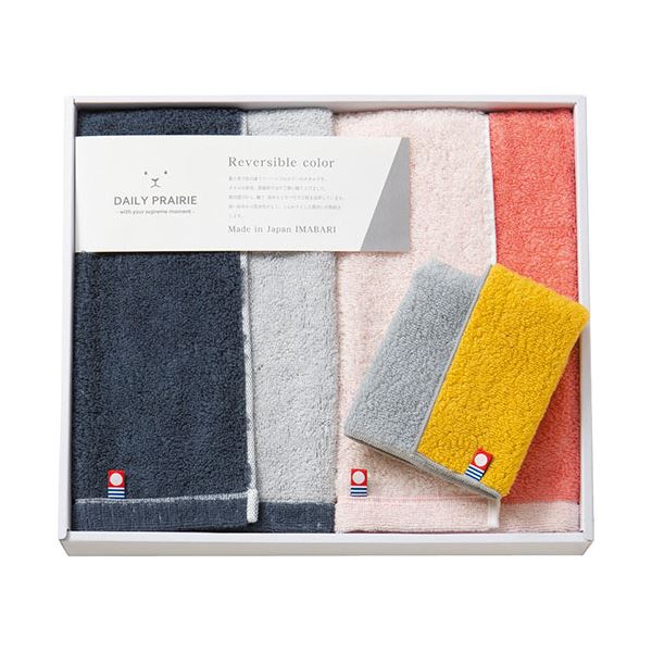 DAILY PRAIRIE リバーシブル フェイスタオル2P&タオルハンカチ フェイスタオル34×80cm、タオルハンカチ23×23cm C6067556
