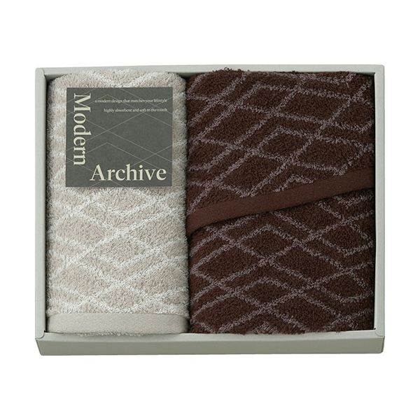 Modern Archive スリムバスタオル&フェイスタオル ブラウン スリムバスタオル34×100cm、フェイスタオル34×70cm B1089585