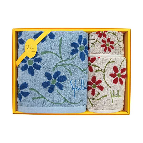 シビラ エンラサーダ2 タオルセット ブルー&ベージュ バスタオル・フェイスタオル・ミニタオル×各1 B1111628