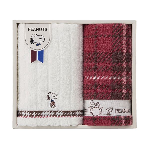 スヌーピー チェック フェイスタオル&ウォッシュタオル フェイスタオル34×80cm、ウォッシュタオル34×35cm C6078570