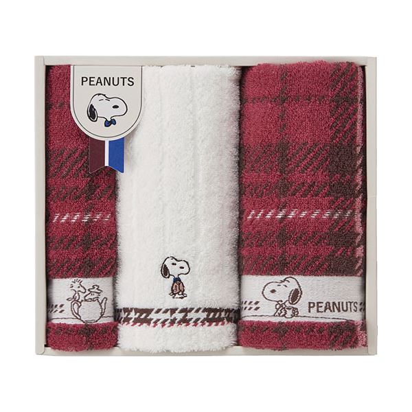 スヌーピー チェック フェイスタオル2P&ウォッシュタオル フェイスタオル34×80cm、ウォッシュタオル34×35cm C6078594