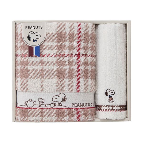 スヌーピー チェック バスタオル&フェイスタオル バスタオル60×120cm、フェイスタオル34×80cm C6078609