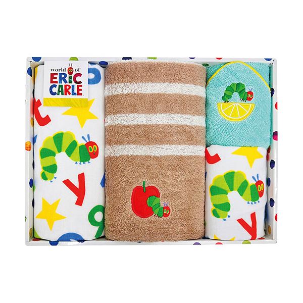 はらぺこあおむし ヤムヤムヤム タオルセット コンパクトバスタオル・フェイスタオル・ウォッシュタオル・ループ付ウォッシュタオル×各1 C6082597