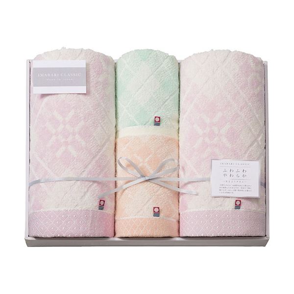 今治 クラシック ふわもち甘撚り タオルセット バスタオル×2、フェイスタオル・ウォッシュタオル(33×33cm)×各1 L9038595