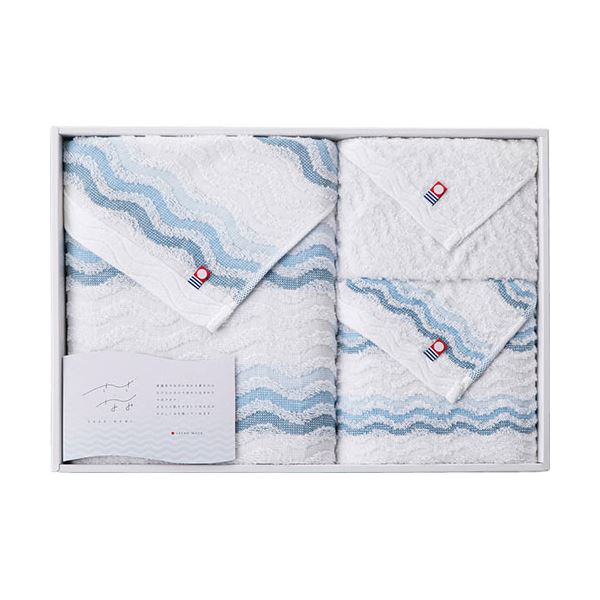 今治タオル さざ波 タオルセット バスタオル(60×110cm)・フェイスタオル(34×75cm)・ウォッシュタオル(34×30cm)×各1 B1135536