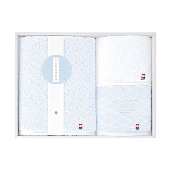 今治輪奈織紋様 あられ&つなぎ バスタオル&ウォッシュタオル2P バスタオル60×120cm、ウォッシュタオル34×35cm C6056617