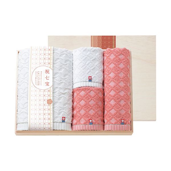 祝七宝 タオルセット(国産木箱入) フェイスタオル×2、バスタオル・ウォッシュタオル×各1 C6056567