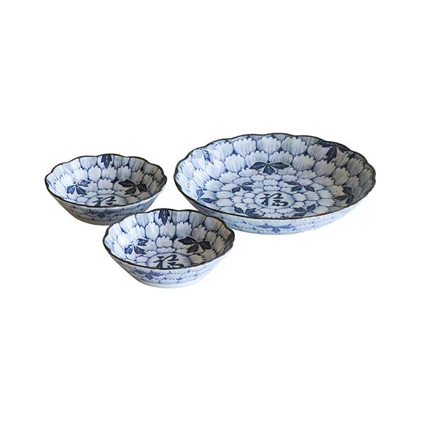 仁峰 花万葉 福取り分け揃 小鉢(φ13×3.5cm)×2、深皿(φ22×4cm)×1 B1068605