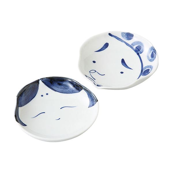 波佐見焼 おかめひょっとこ 小皿ペア 10×9.5×2.5cm B1049596