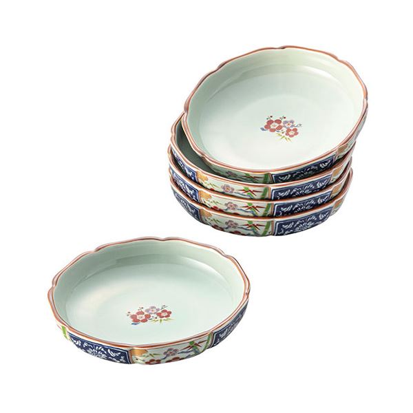 波佐見焼 金雲香梅 桔梗渕深和皿5客揃 φ15.7×3.5cm B1143580