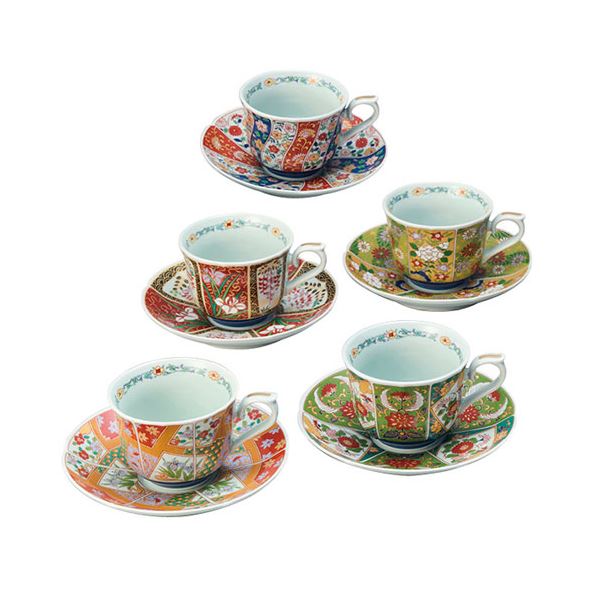 波佐見焼 友禅華絵 珈琲碗皿5客揃 碗約φ9×11.3×6.8cm、皿約φ15.5×3cm C6102670