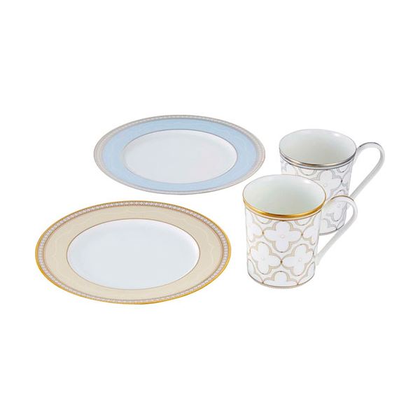 ノリタケ トレフォリオゴールド&プラチナ モーニングペアセット(色変り) マグ(φ8.9×10.3cm)・プレート(φ21.9cm)×各2 C6091599