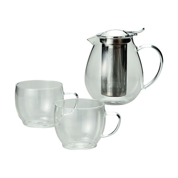 フィール ペア耐熱ティーセット カップ(φ8×6.5cm)×2、ポット(13.5×10×12.5cm・580ml)×1 B1011539