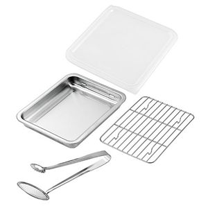 よこやま SUS・ga サス・ガ ステンレスバット(フタ・アミ・トング付) 25.2×20.5cm SUS-B350