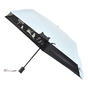 三国 50cm×5本骨 自動開閉折りたたみ傘 傘と猫 サックス 裏ブラックコーティング/遮光&遮熱 晴雨兼用ミニ傘 S3517473