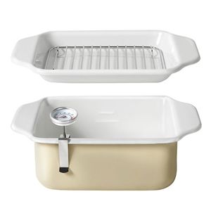 ライズクリエイション ホーロー 天ぷら鍋 四角い形状で省スペース設計 食洗器OK グレージュ【茅色】 R0424-B