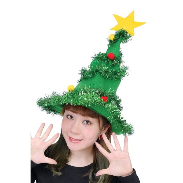 暗闇で光るクリスマスツリーのかぶりもの「光るツリーハット」