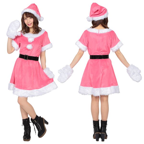 【サンタコスプレ/ピンク/レディース】 カラフルサンタ レディース ピンク