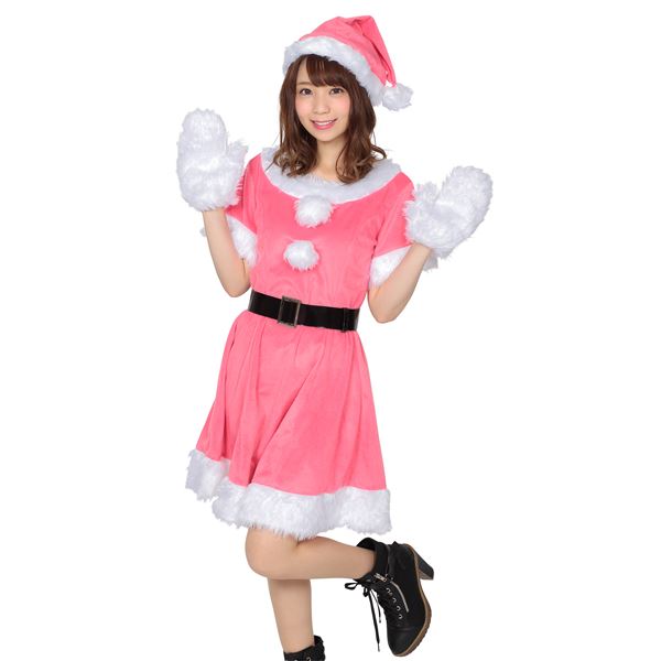 【サンタコスプレ/ピンク/レディース】 カラフルサンタ レディース ピンク