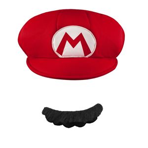 コスプレ衣装/コスチューム 【Mario Adult Hat ＆ Mustache 帽子・口ひげ】 ポリエステル 『Disguise』 〔ハロウィン〕