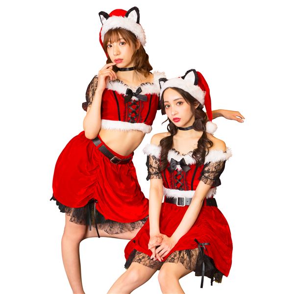 【クリスマスコスプレ/コスプレ衣装】 XM コフレシャルム ブラックレースキャットサンタ