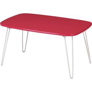 折りたたみ式ドット柄ローテーブル(サイドテーブル) 長方形 高さ31.5cm PI ピンク 商品写真1