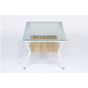 ガラス製リビングテーブル/ダイニングテーブル 【ナチュラル 幅80cm】 強化ガラス天板 スチールフレーム 収納棚付き 『クレア』 商品写真3