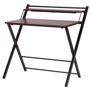 フォールディングデスク/折りたたみデスク 【幅88×奥行64cm】 ダークブラウン×ブラック 収納棚付き 省スペース収納【代引不可】