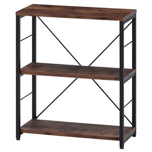 オープンラック/収納棚 【3段 幅60×高さ72cm】 木目調棚 アイアンフレーム アジャスター付き 『ナビア』【代引不可】