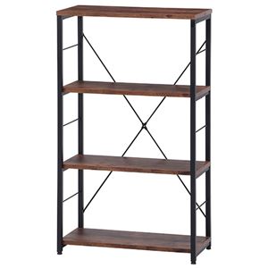 オープンラック/収納棚 【4段 幅60×高さ105cm】 木目調棚 アイアンフレーム アジャスター付き 『ナビア』【代引不可】