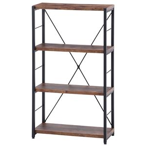 オープンラック/収納棚 【4段 幅60×高さ108cm】 木目調棚 アイアンフレーム アジャスター付き 『ナビア』【代引不可】