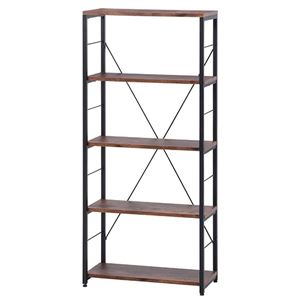オープンラック/収納棚 【5段 幅60×高さ138cm】 木目調棚 アイアンフレーム アジャスター付き 『ナビア』【代引不可】