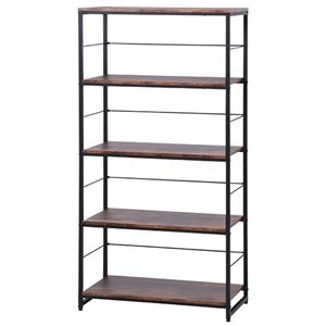 オープンラック/収納棚 【5段 幅80×高さ160cm】 木目調棚 アイアンフレーム アジャスター付き 『ナビア』【代引不可】
