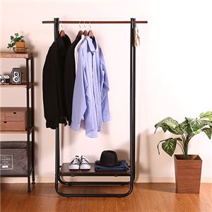 A型 パイプハンガー/ハンガーラック 【ブラウン×ブラック】 幅90.5cm フック付き 収納棚付き【代引不可】