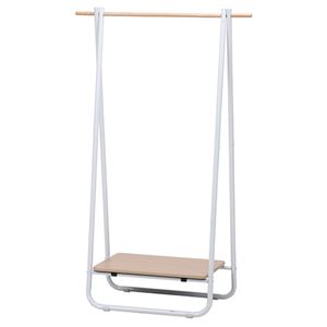 A型 パイプハンガー/ハンガーラック 【ナチュラル×ホワイト】 幅90.5cm フック付き 収納棚付き【代引不可】