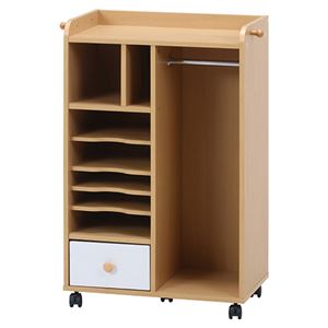 ハンガーラック 【横置きハンガー付 ホワイト×ナチュラル】 幅550mm キャスター 引き出し フック付 『NORM ストレージラック』【代引不可】