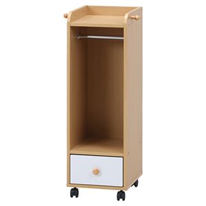 ハンガーラック/コートハンガー 【ホワイト×ナチュラル】 幅295mm キャスター 引き出し フック付き 『NORM』 〔リビング〕【代引不可】