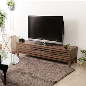 テレビ台/ローボード 【幅150cm ミディアムブラウン】 AV機器収納対応 コード穴 引き出し 脚付き 『ライン』 〔リビング〕【代引不可】