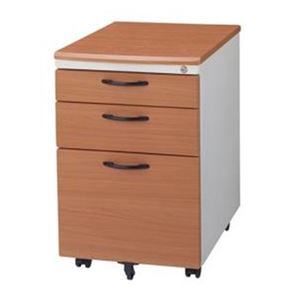 サイドチェスト/袖机 【ホワイト×ナチュラル】 幅400mm キャスター 引き出しオールロック機能 『インキャビネット』 〔会社〕【代引不可】