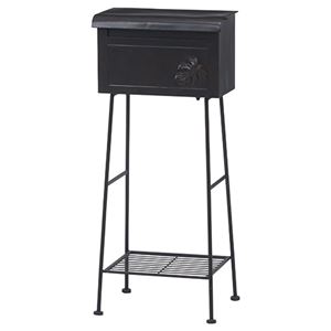 ガーデンポスト/郵便受け 【モンステラ 横型 ブラウン】 幅425mm スチール 収納用棚板付き 〔玄関 エントランス 入口〕【代引不可】