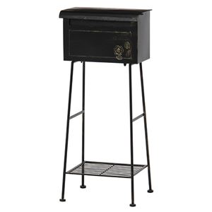 ガーデンポスト/郵便受け 【ローズ 横型 ブラック】 幅425mm スチール 収納用棚板付き 〔玄関 エントランス 入口〕【代引不可】