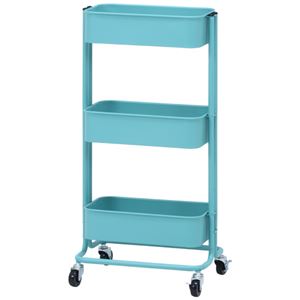 キッチンワゴン/キッチン収納 【バスケット3段 スリム ターコイズブルー】 幅39cm スチール キャスター付き 【組立品】【代引不可】