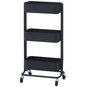 キッチンワゴン/キッチン収納 【バスケット3段 スリム ブラック】 幅39cm スチール キャスター付き 【組立品】【代引不可】