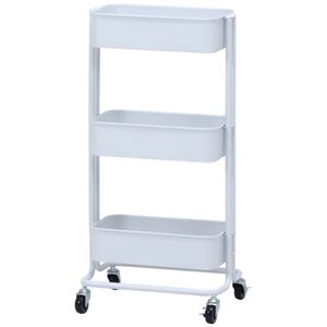 キッチンワゴン/キッチン収納 【バスケット3段 スリム ホワイト】 幅39cm スチール キャスター付き 【組立品】【代引不可】