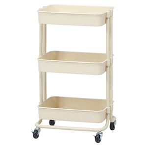 キッチンワゴン/キッチン収納 【バスケット3段 アイボリー PC 】 幅42cm スチール キャスター付き 【組立品】【代引不可】