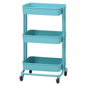 キッチンワゴン/キッチン収納 【バスケット3段 ターコイズブルー PC 】 幅42cm スチール キャスター付き 【組立品】【代引不可】