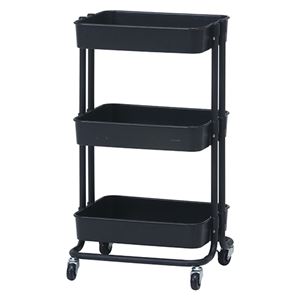 キッチンワゴン/キッチン収納 【バスケット3段 ブラック PC 】 幅42cm スチール キャスター付き 【組立品】【代引不可】
