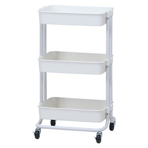 キッチンワゴン/キッチン収納 【バスケット3段 ホワイト PC 】 幅42cm スチール キャスター付き 【組立品】【代引不可】