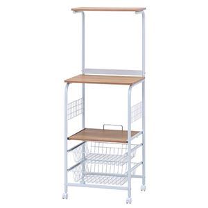 レンジワゴン/キッチン収納 【ホワイト×ナチュラル】 幅515×奥行410×高さ1405mm キャスター付き スチール 【組立品】【代引不可】